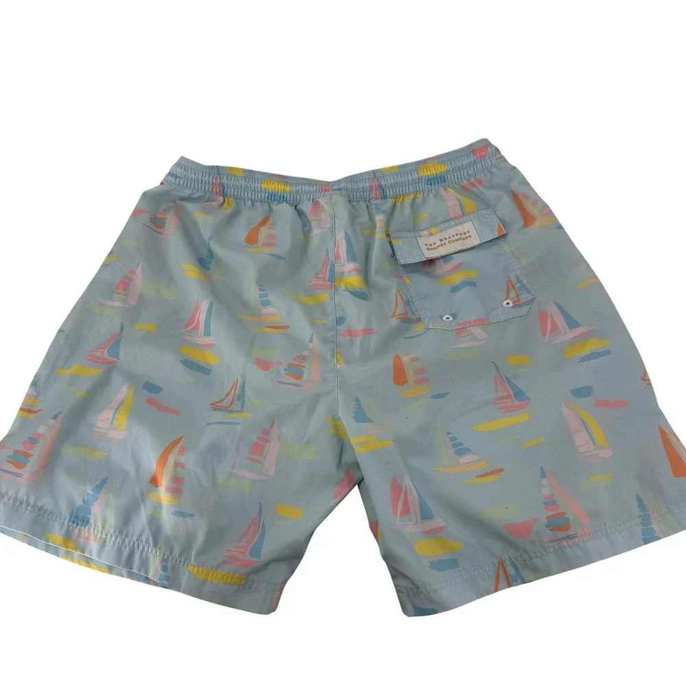 The Beaufort Bonnet Company Mens Sailboat Swim Trunks Blue Pastel Shorts‎ Sz XL